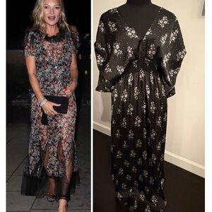 🖤Misi Los Angeles kimono style ditsy Floral print Black Maxi Dress reimagined xs